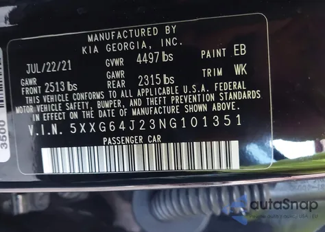 2022 Kia K5 Gt-Line из США, поврежденный, VIN 5XXG64J23NG101351